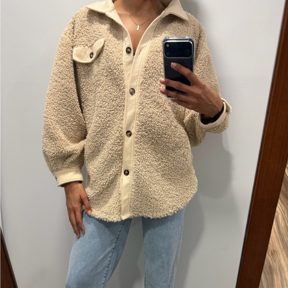 BiBi Jackets & Blazers - BiBi Tan Teddy Jacket with Button Detail